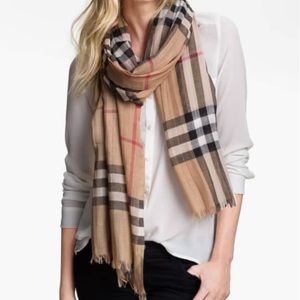 Burberry Giant Check Print Wool & Silk Scarf